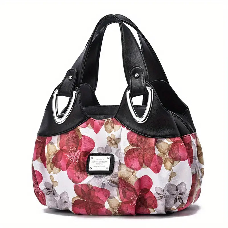 Bolsas femininas com estampa de flores, bolsa casual feminina, bolsa de couro sintético para escritório e trabalho