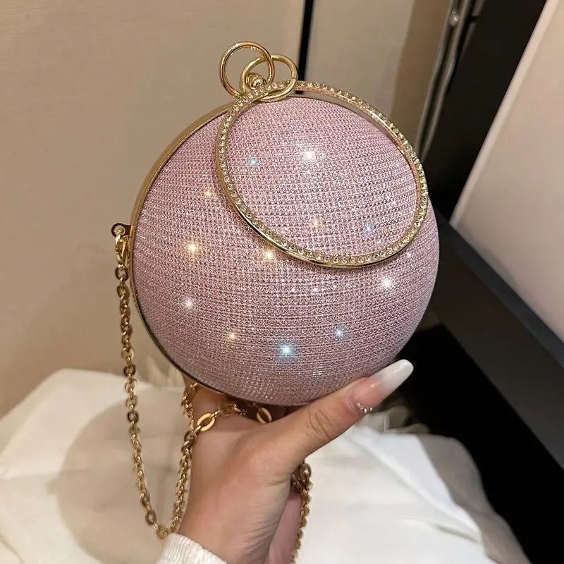 Bolsa redonda mini glitter, bolsa clutch