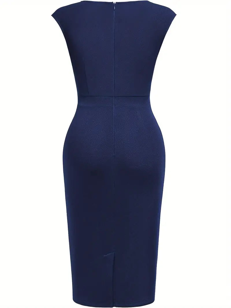 Vestido bodycon de cor sólida, vestido elegante sem mangas