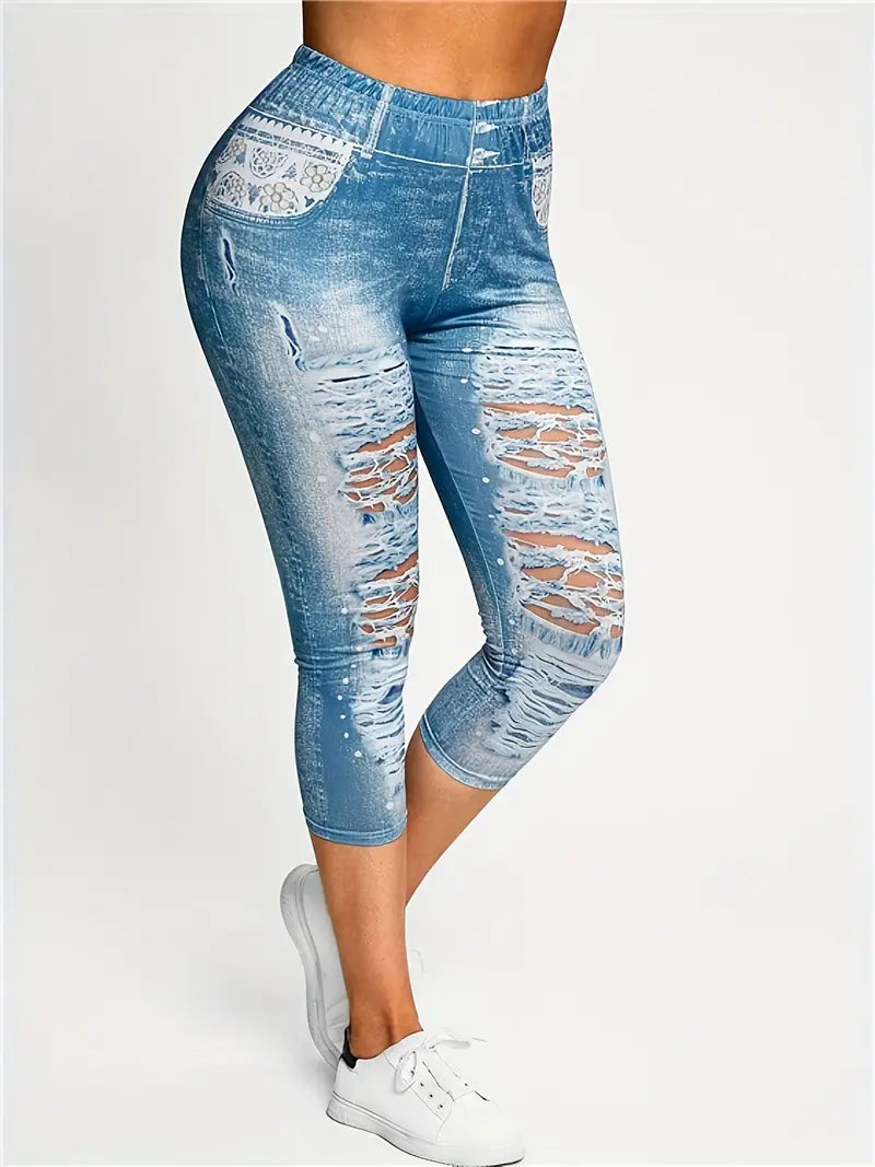 Bermuda colante elásticas de Jeans com estampa floral