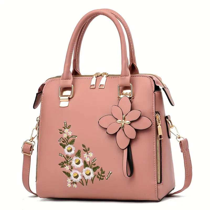 Bolsa feminina bordada elegante, bolsa de couro sintético