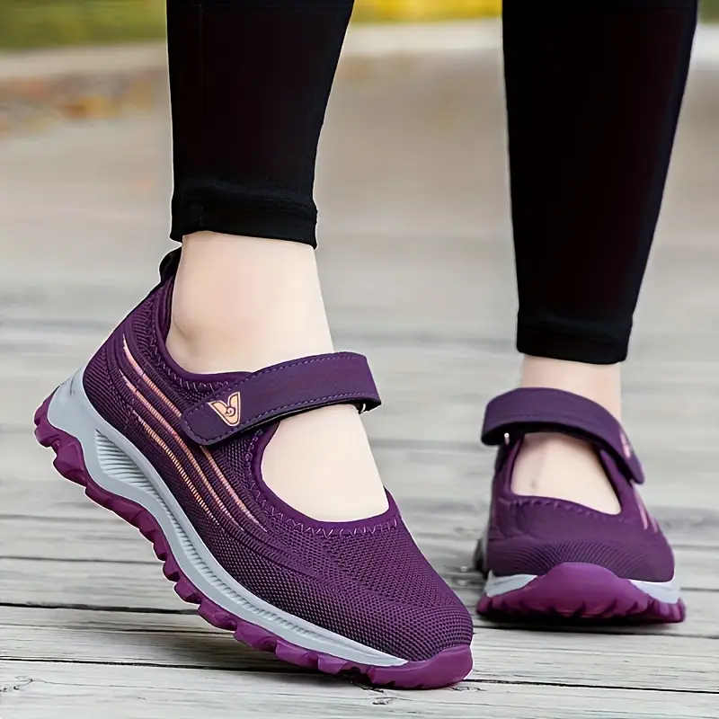 Sapatilhas de malha com almofada de ar feminino, sapatos esportivos respiráveis com tira no tornozelo