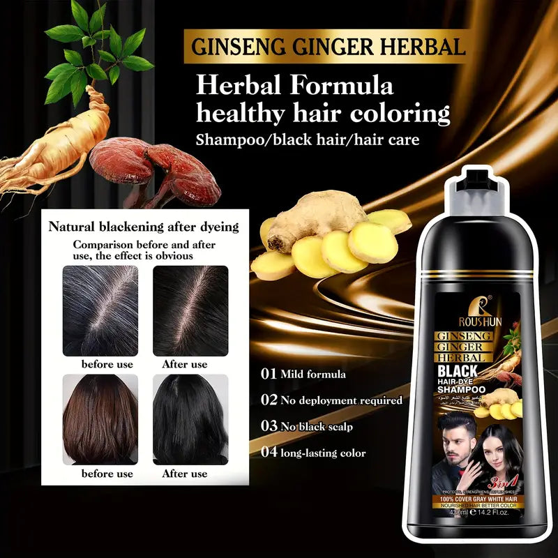 420ml- Shampoo de tintura de cabelo preto para cabelos grisalhos, shampoo de tintura de cabelo instantânea, coloração de cabelo em minutos Shampoo de tintura de cabelo de cor natural e de longa duração para homens e mulheres