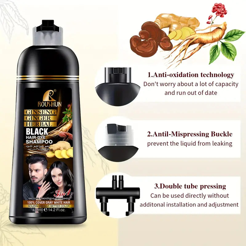 420ml- Shampoo de tintura de cabelo preto para cabelos grisalhos, shampoo de tintura de cabelo instantânea, coloração de cabelo em minutos Shampoo de tintura de cabelo de cor natural e de longa duração para homens e mulheres