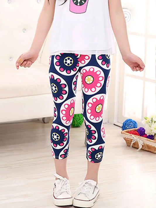 Colantes estampadas com flores para meninas, cintura elástica fina,