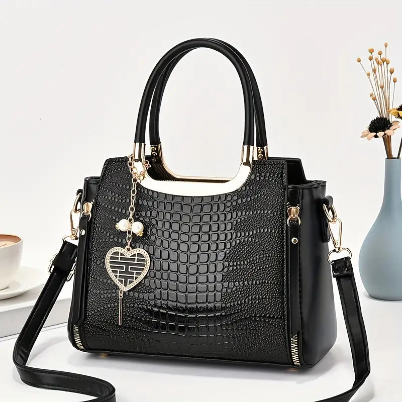 Bolsa brilhante com padrão de crocodilo, bolsa feminina com alça superior, bolsa crossbody fashion