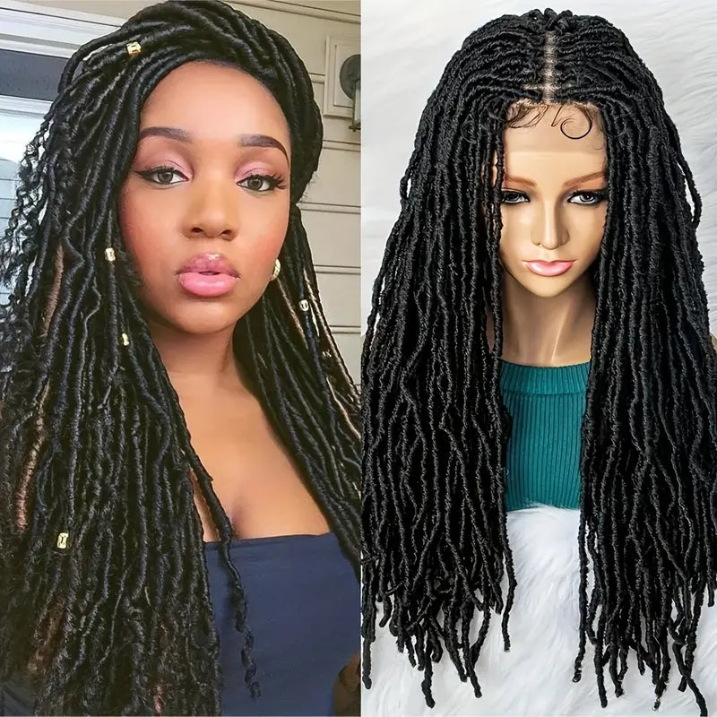 Peruca trançada de renda completa  de cabelo sintéticas, tranças longas de crochê com cabelo de bebê