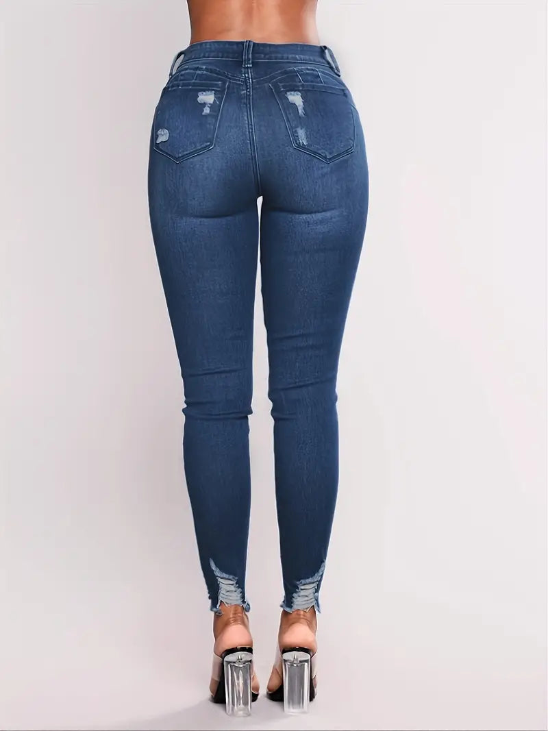 Calça jeans skinny rasgada de cintura alta