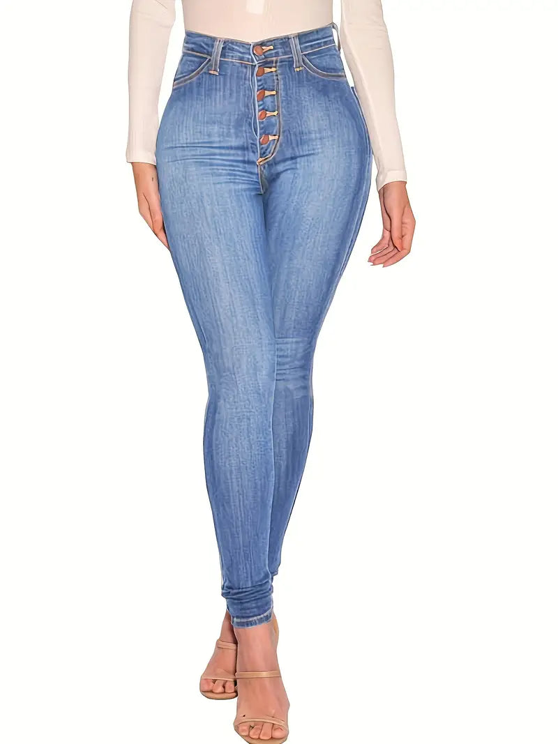 Calças jeans skinny casuais de cintura alta