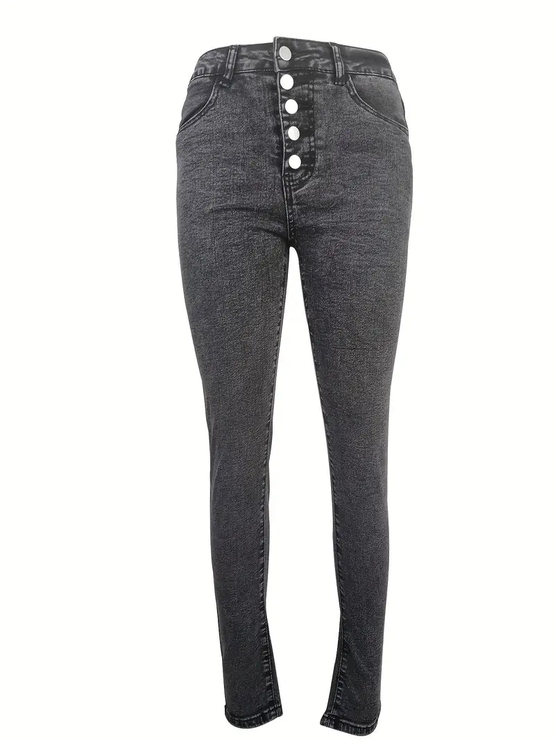 Calças jeans skinny casuais de cintura alta