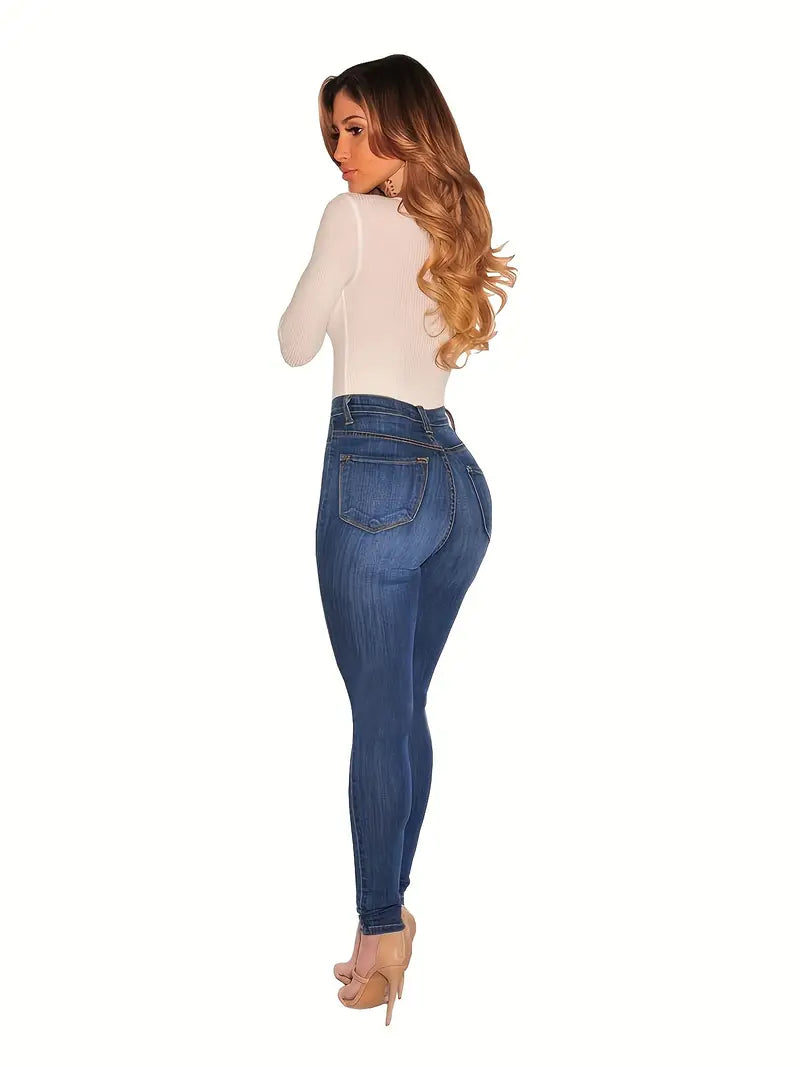 Calças jeans skinny casuais de cintura alta