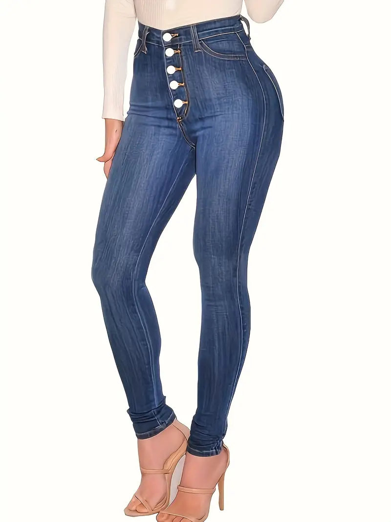 Calças jeans skinny casuais de cintura alta