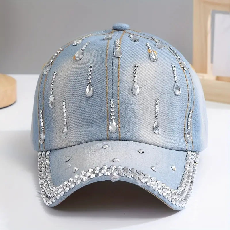 Chapéu de jeans com strass  ajustável esportivo