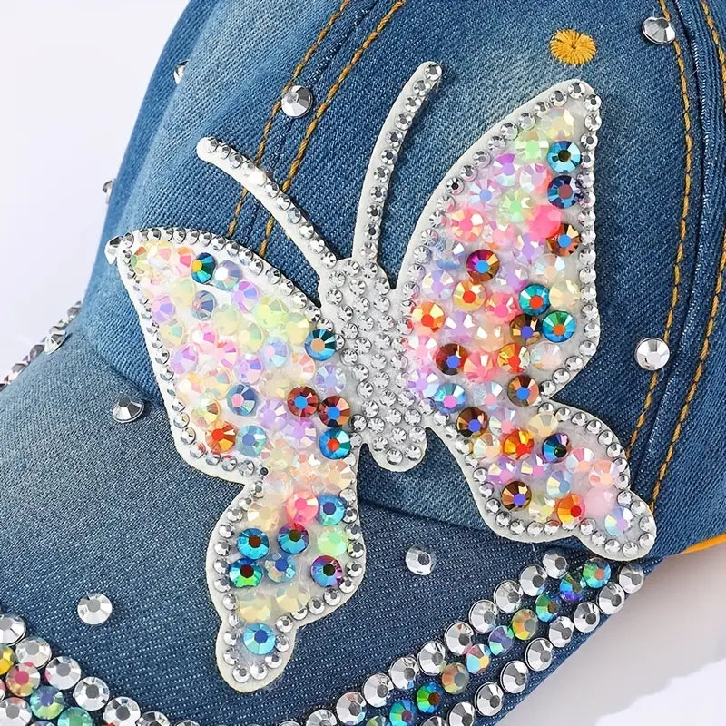 Chapeu elegante com decoração de strass com padrão de borboleta