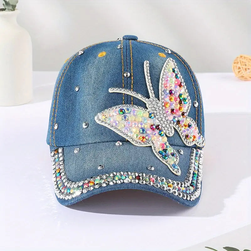 Chapeu elegante com decoração de strass com padrão de borboleta