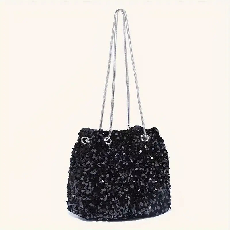 Bolsa moderna com strass completo, bolsa de ombro com cordão