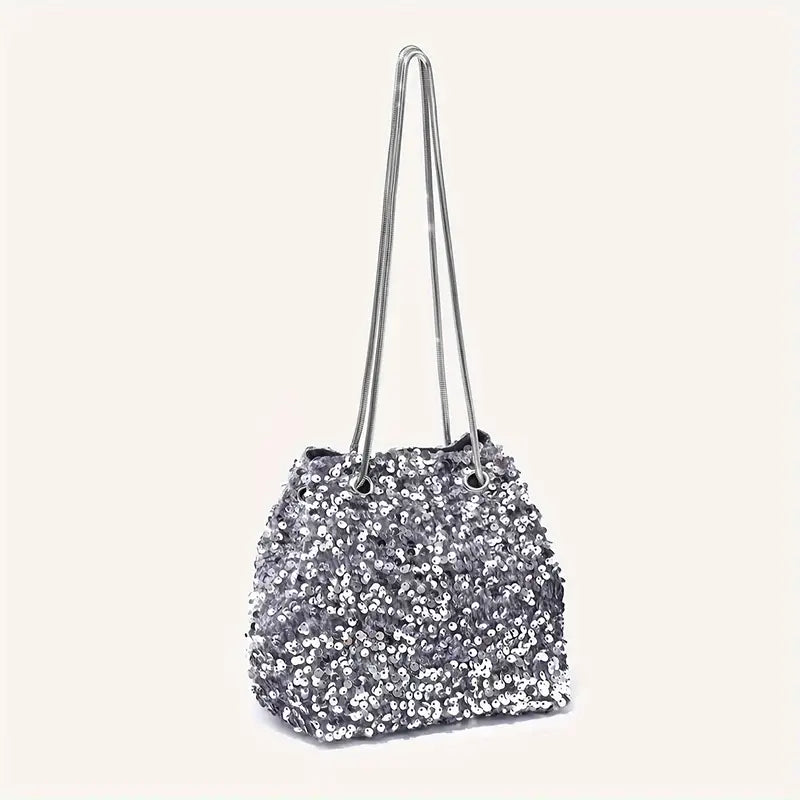 Bolsa moderna com strass completo, bolsa de ombro com cordão