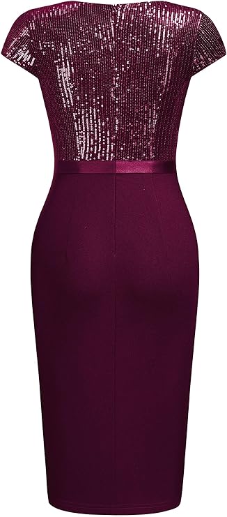 Vestido de cocktail para mulher com lantejoulas e glitter, decote em V,