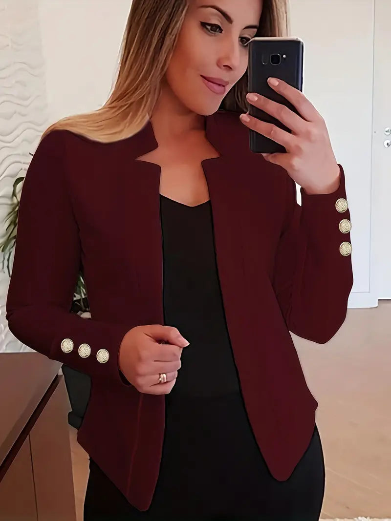 Blazer elegante com gola entalhada de cor sólida para mulheres