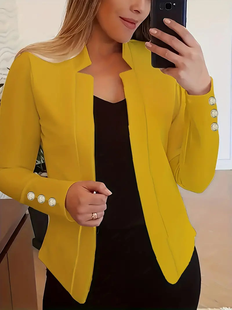 Blazer elegante com gola entalhada de cor sólida para mulheres