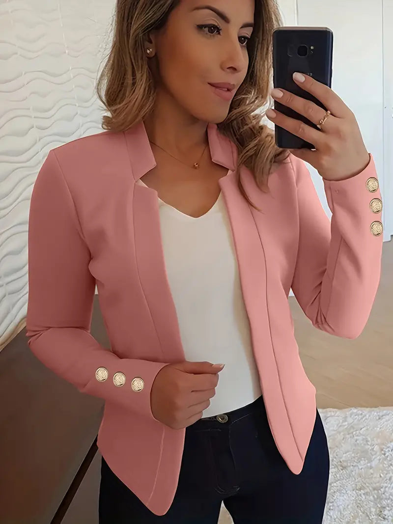 Blazer elegante com gola entalhada de cor sólida para mulheres