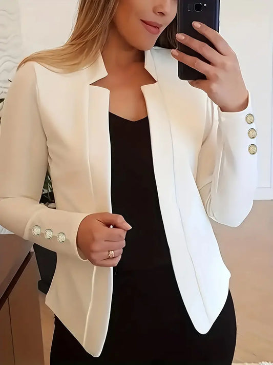 Blazer elegante com gola entalhada de cor sólida para mulheres