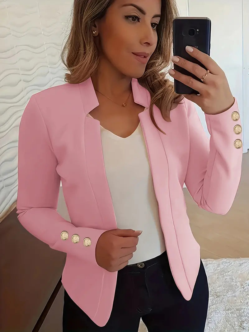 Blazer elegante com gola entalhada de cor sólida para mulheres