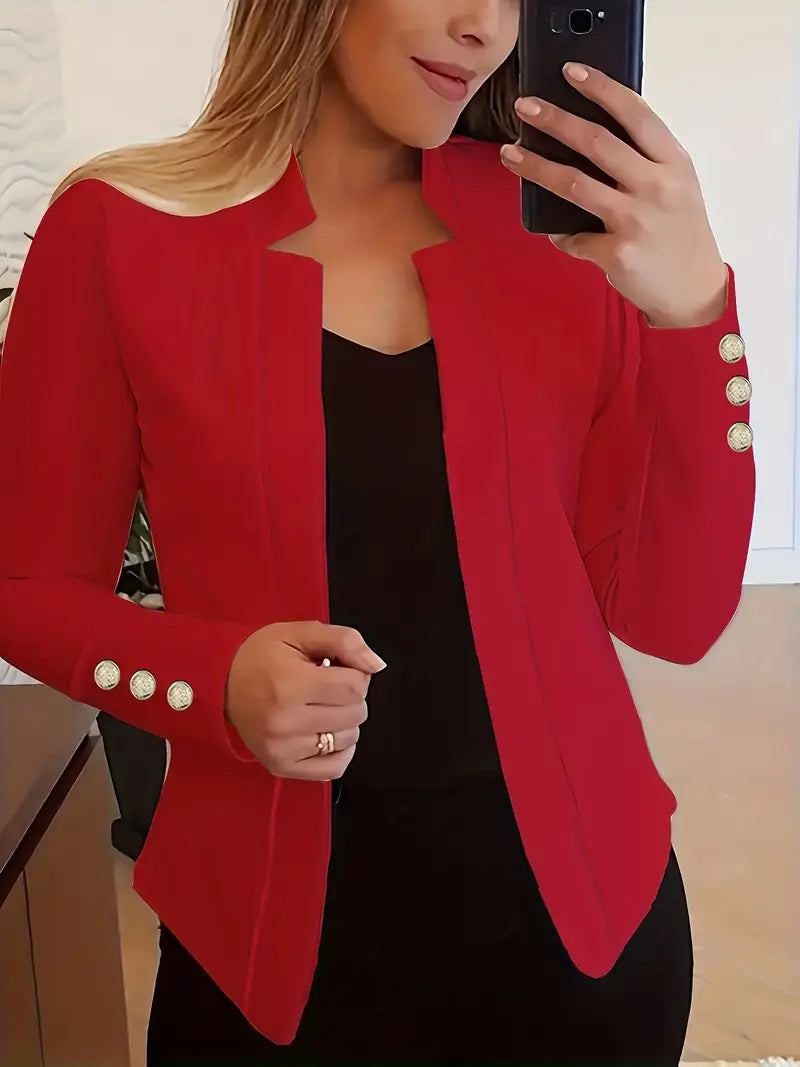 Blazer elegante com gola entalhada de cor sólida para mulheres