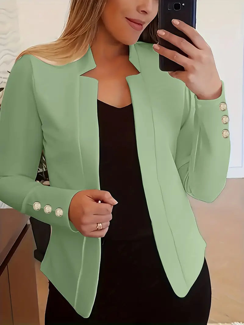 Blazer elegante com gola entalhada de cor sólida para mulheres