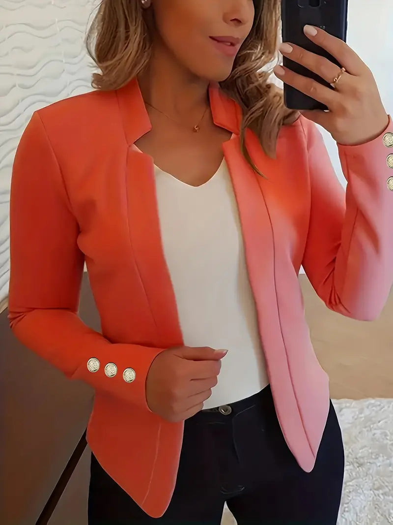 Blazer elegante com gola entalhada de cor sólida para mulheres