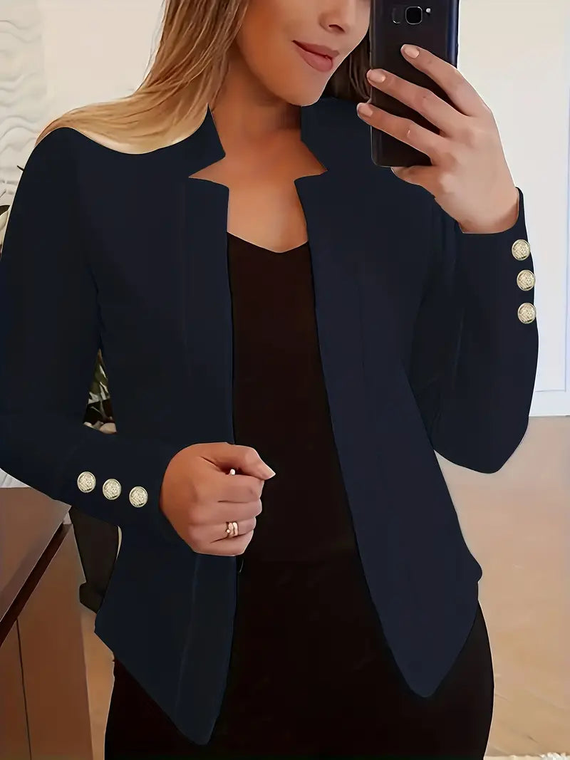 Blazer elegante com gola entalhada de cor sólida para mulheres