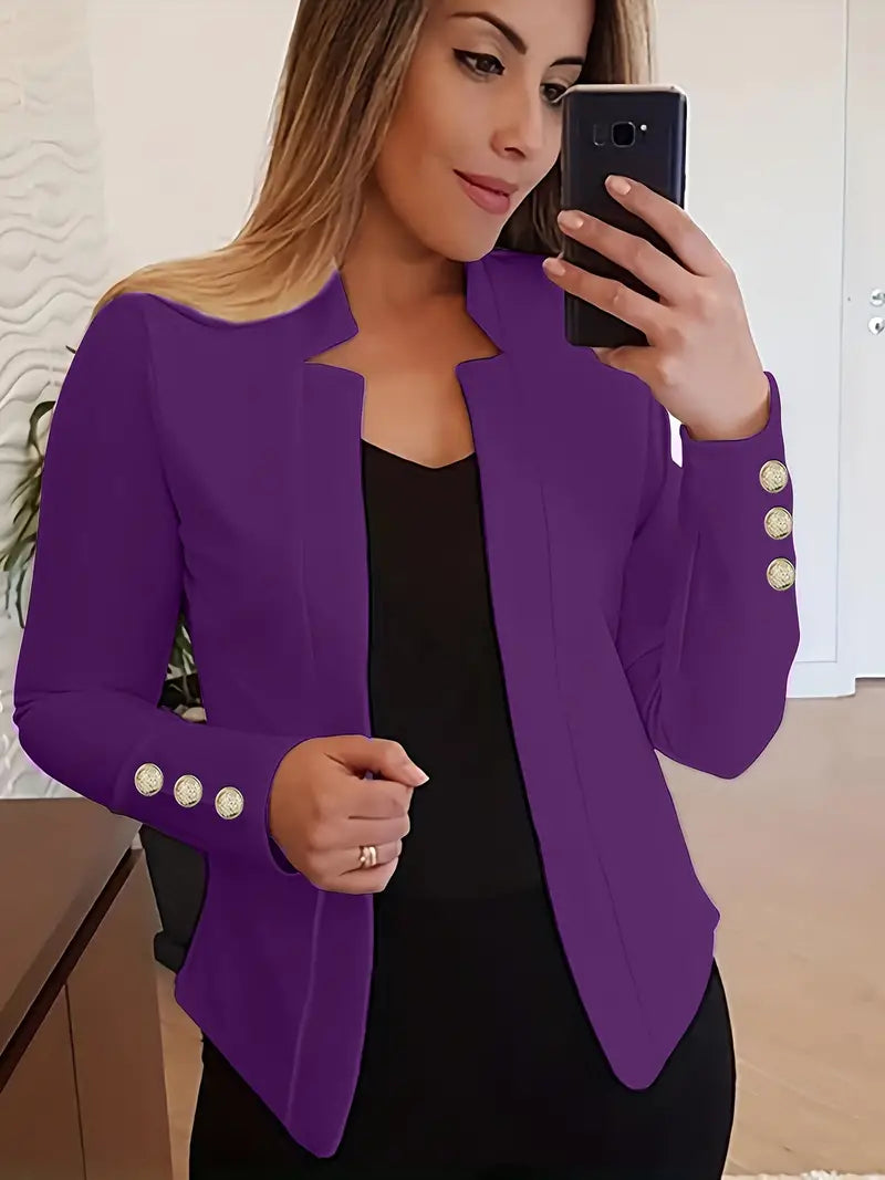 Blazer elegante com gola entalhada de cor sólida para mulheres