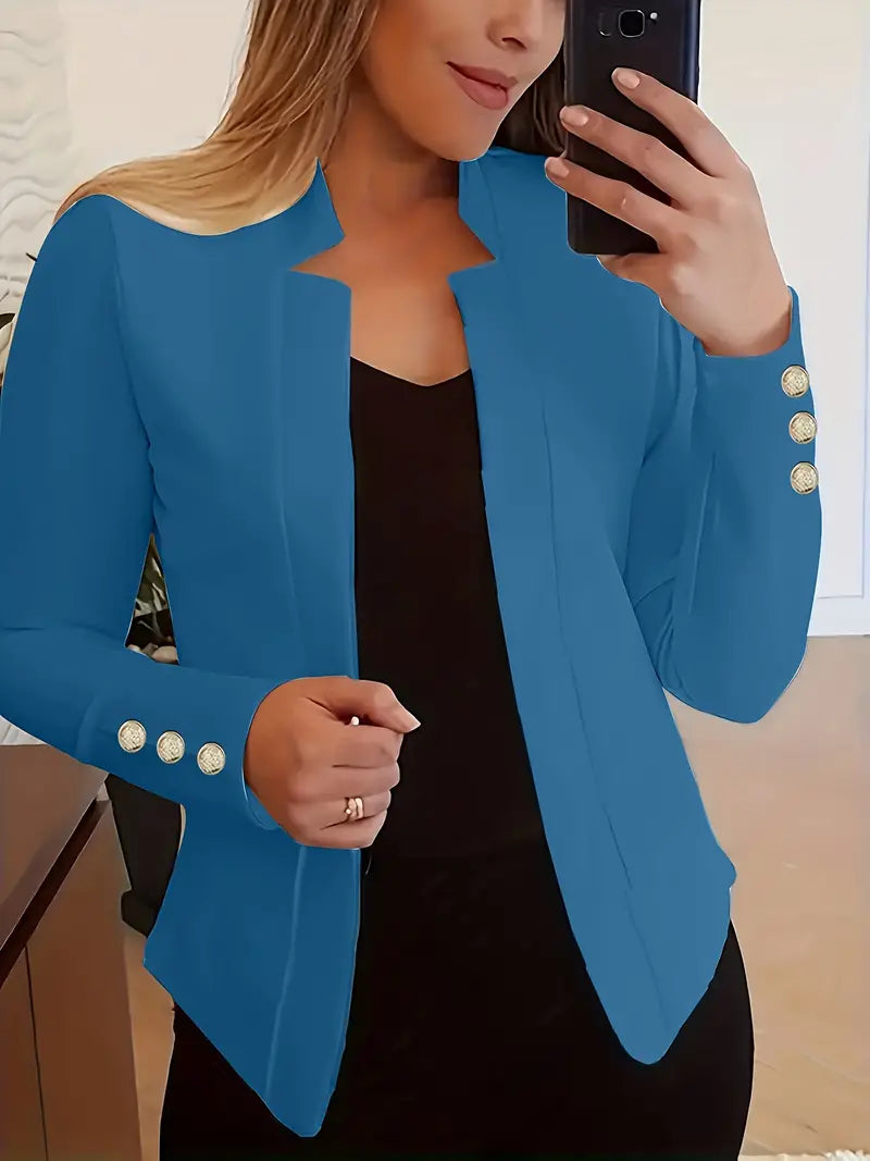 Blazer elegante com gola entalhada de cor sólida para mulheres