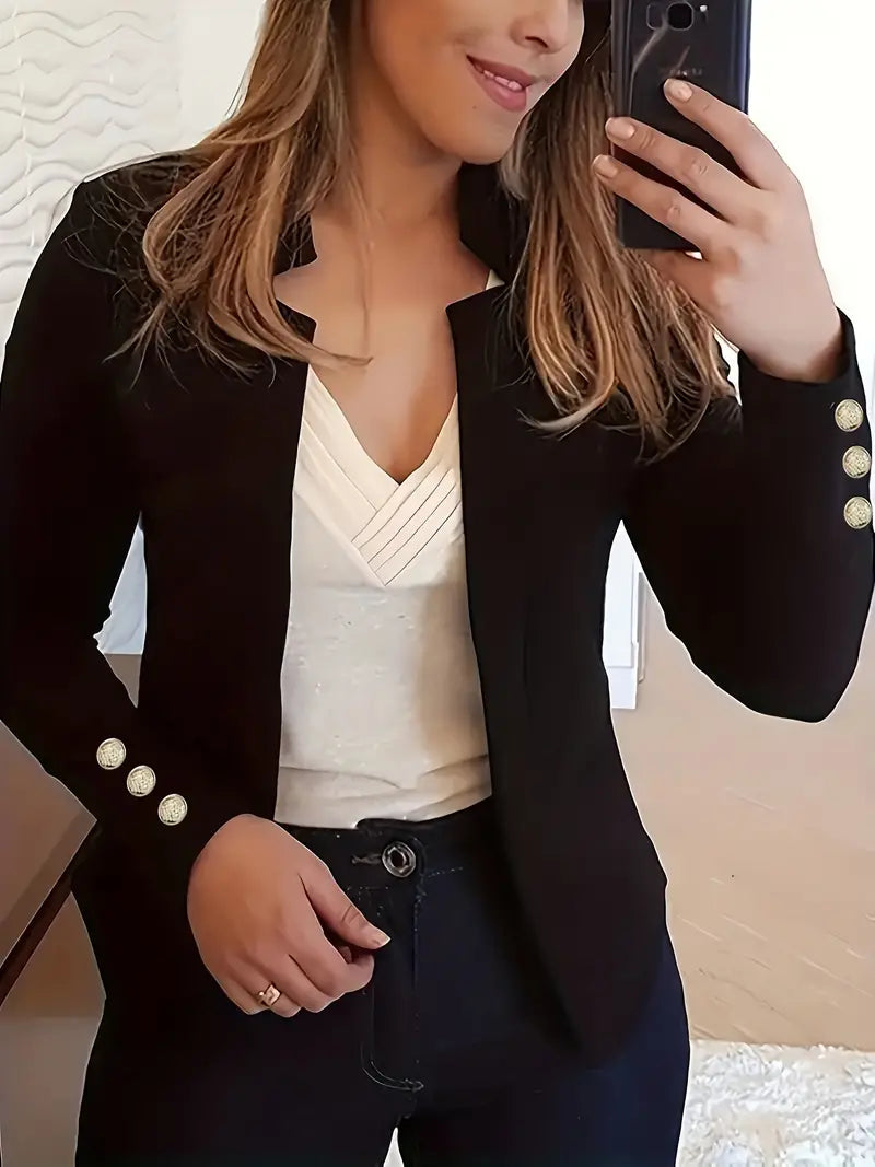 Blazer elegante com gola entalhada de cor sólida para mulheres