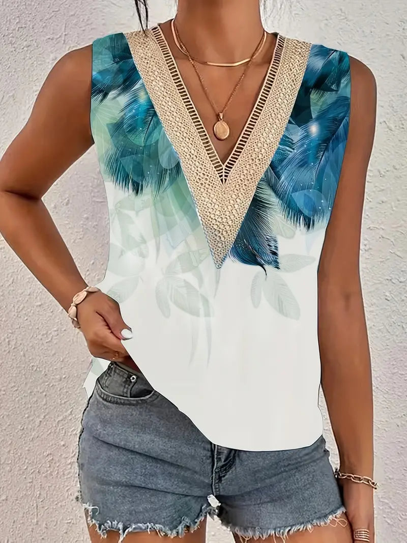 Blusa de renda Guipure sem mangas para o verão