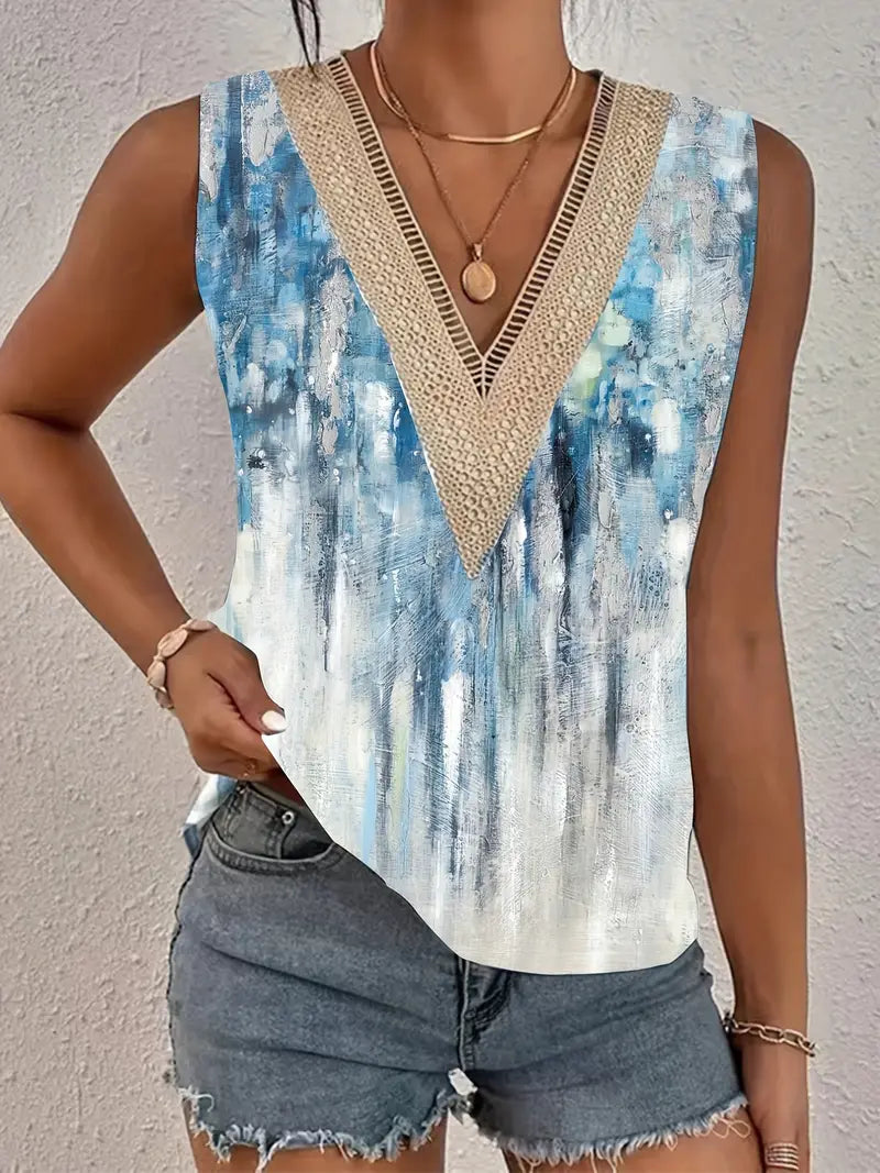 Blusa de renda Guipure sem mangas para o verão