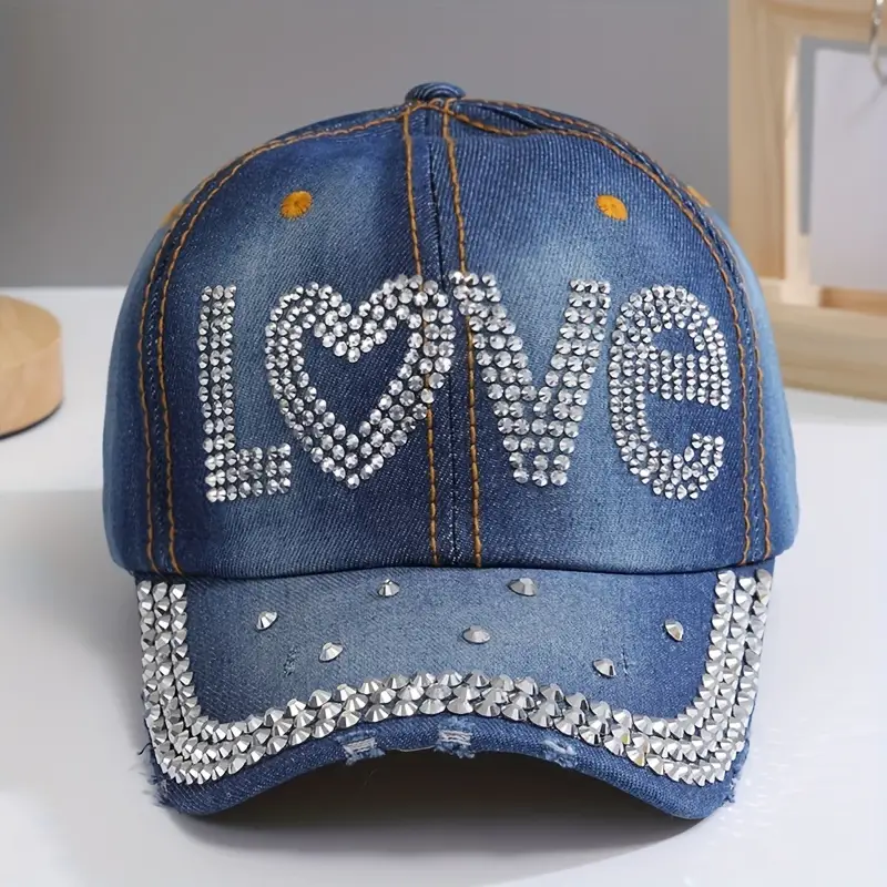 Chapéu com strass Love para mulheres, chapéu leve ajustável