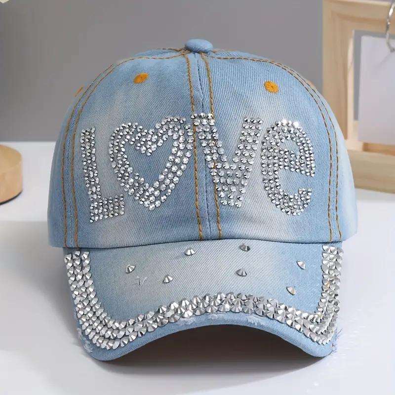 Chapéu com strass Love para mulheres, chapéu leve ajustável