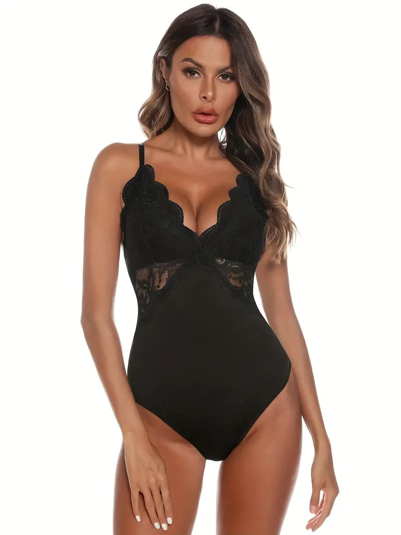 Body de cami com costura de renda sólida, body sexy sem mangas com corte único