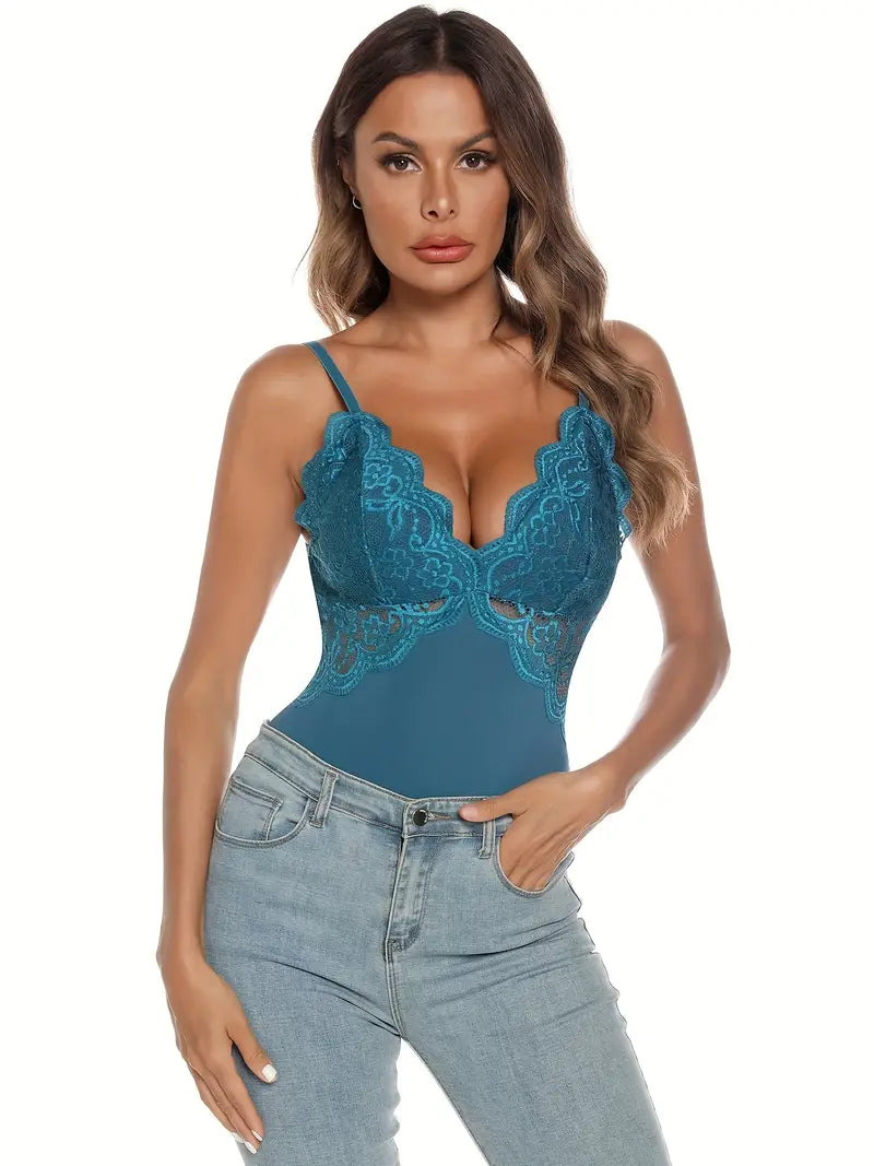 Body de cami com costura de renda sólida, body sexy sem mangas com corte único