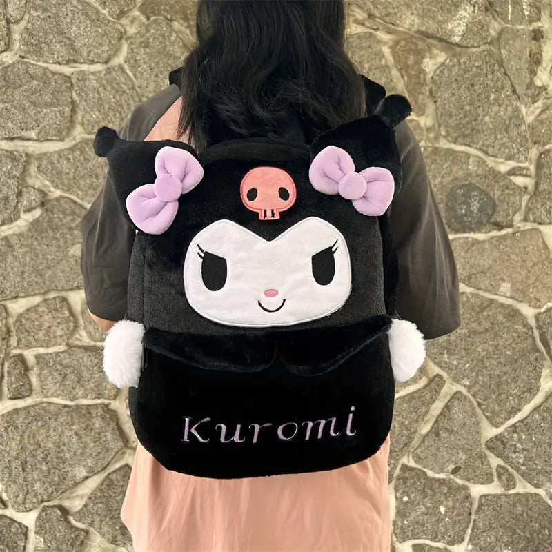 Mochila de pelúcia Sanrio Cartoon, bolsa de armazenamento Kuromi