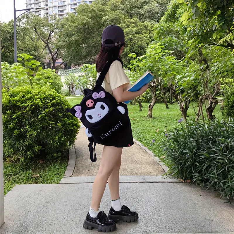 Mochila de pelúcia Sanrio Cartoon, bolsa de armazenamento Kuromi