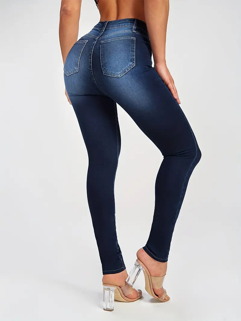 Calças jeans skinny casuais de cintura alta