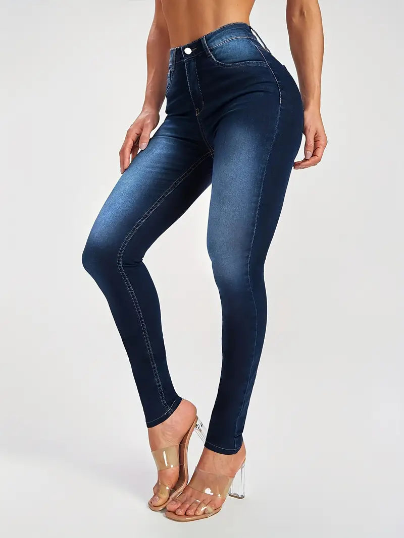 Calças jeans skinny casuais de cintura alta