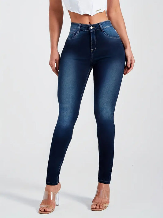 Calças jeans skinny casuais de cintura alta