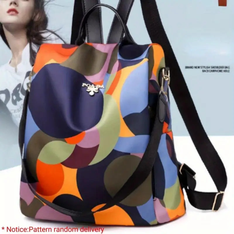 Bolsa mochila colorblock moderna, bolsa de ombro bidirecional funcional, bolsa escolar de viagem antirroubo