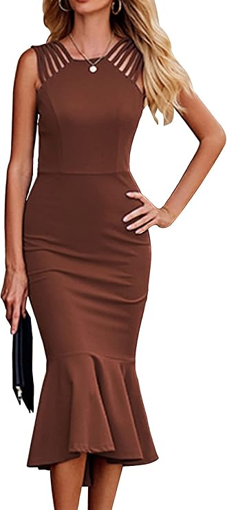 Vestido midi elegante bodycon sem mangas costas nuas babados bainha sereia para cocktail