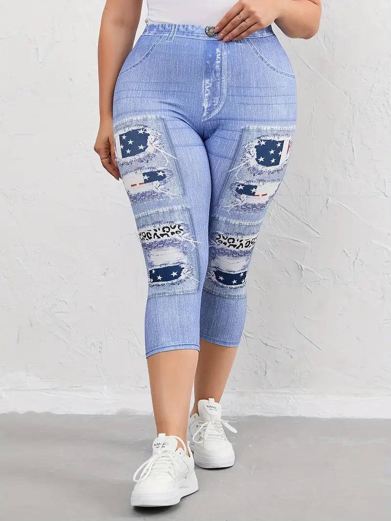 Bermuda colante elásticas de Jeans com estampa