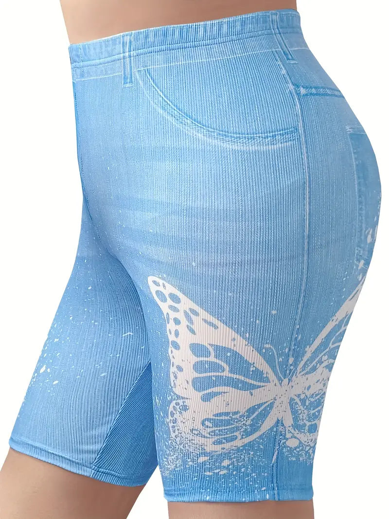 Bermuda colante elásticas de Jeans com estampa floral - Tamanho Grande