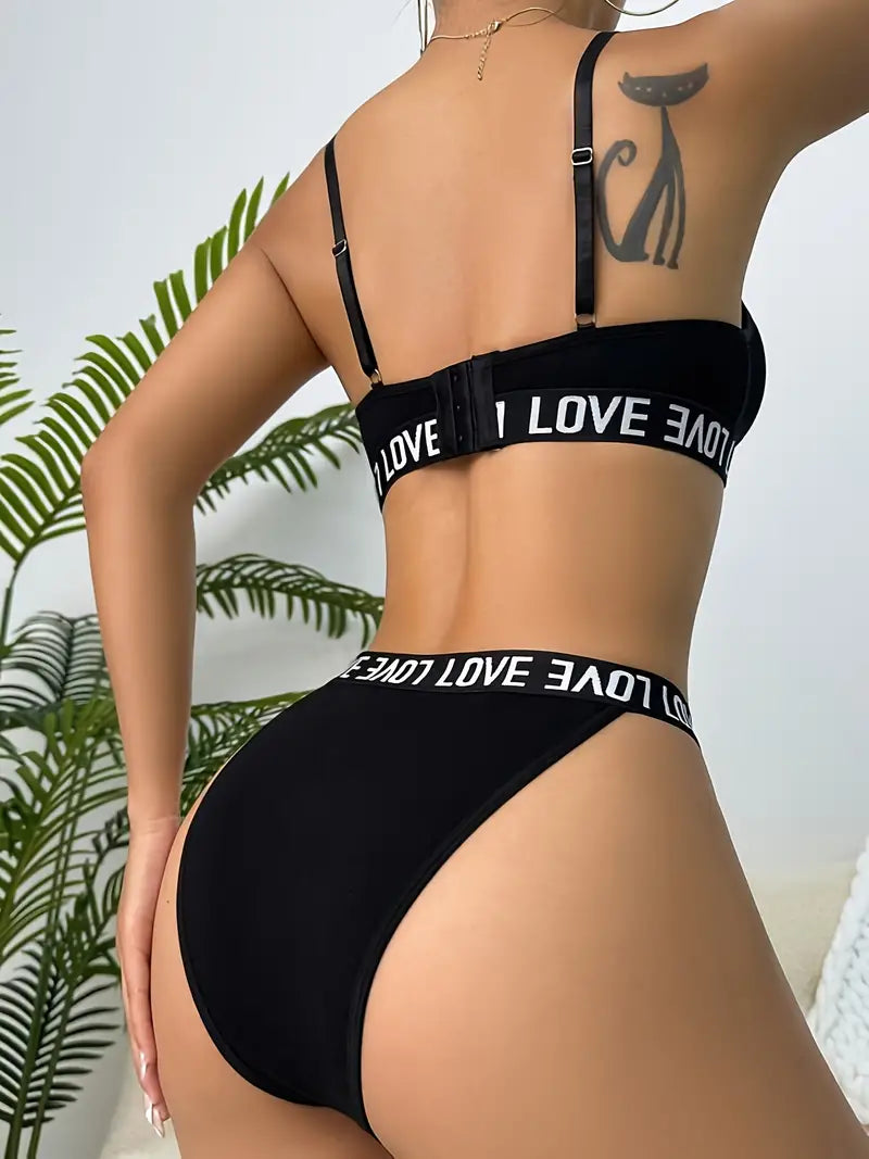 Conjunto de lingerie sexy com  tecido de malha de algodão com elastano, conjuntos de cílios pretos não transparentes